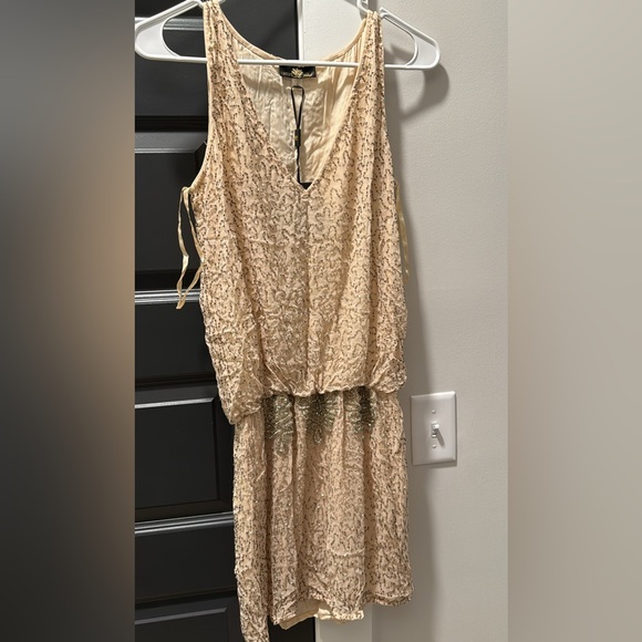 Chic Cream and Gold Mini Dress - Picture 2 of 4